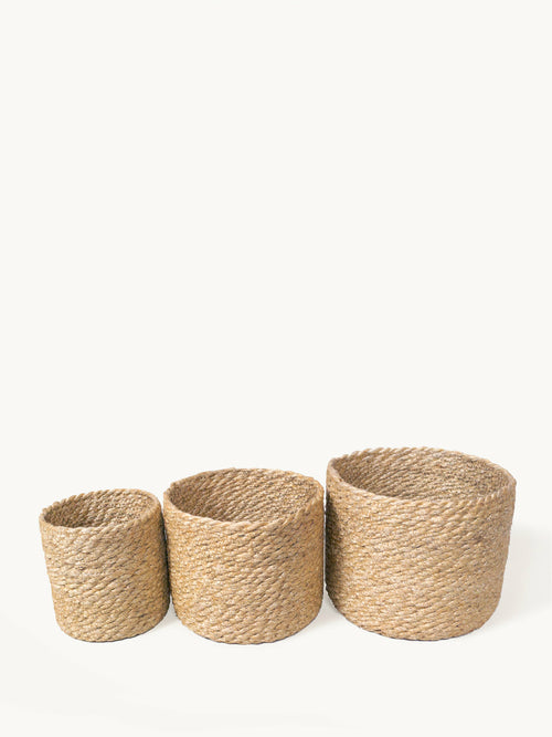 Boho Braided Jute Baskets | Set of 3 Natural Storage Bins