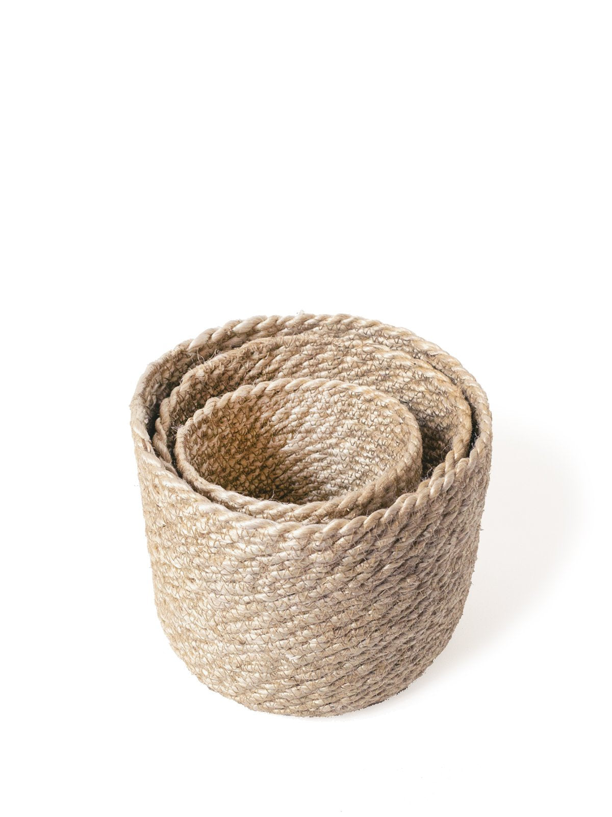 Boho Braided Jute Baskets | Set of 3 Natural Storage Bins