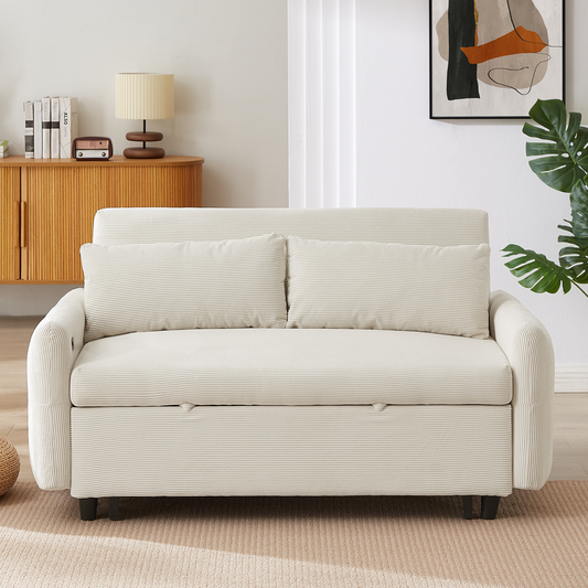 Avery Mid-Century Beige Loveseat Sleeper with Adjustable Backrest