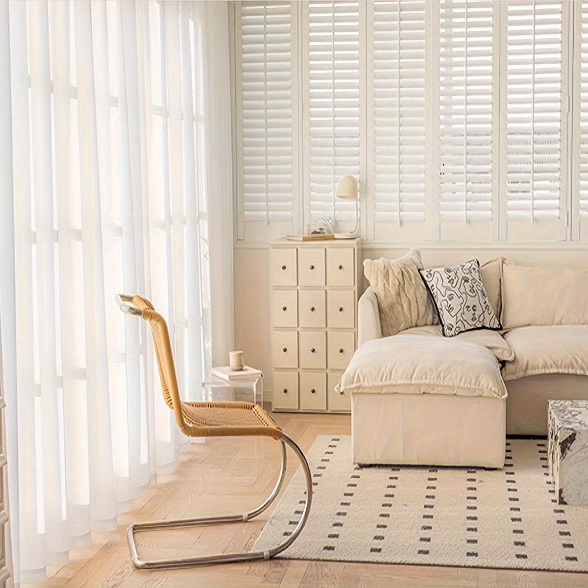 Country Rustic White Yarn Semi-Sheer Curtains