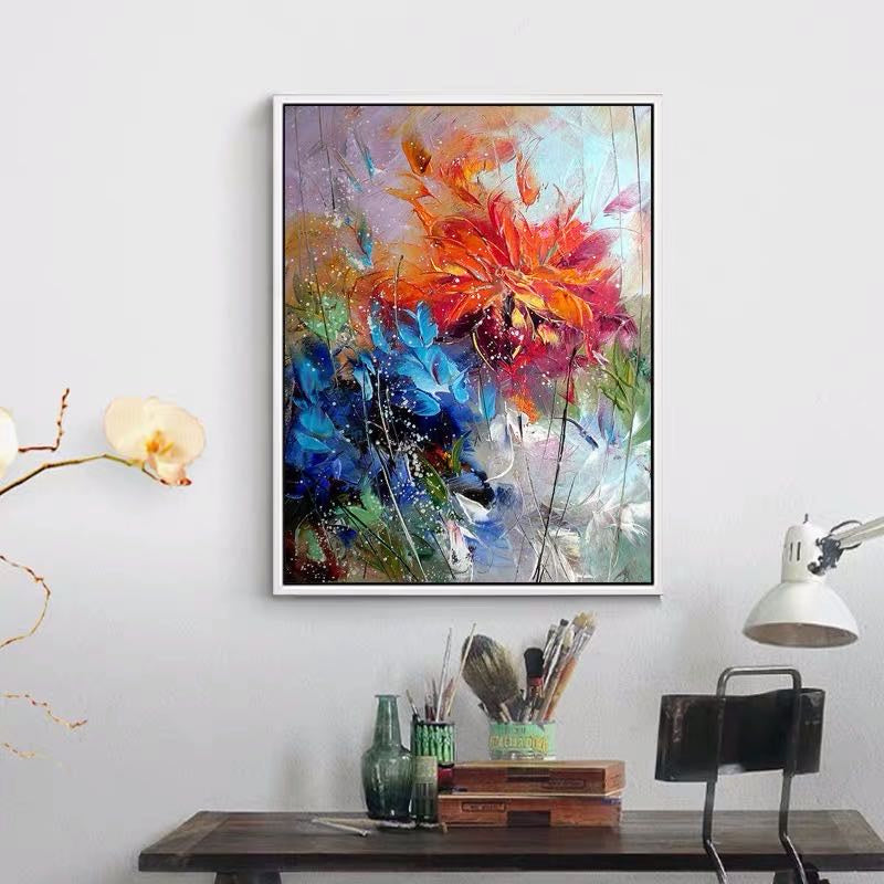 Hand-Painted Abstract Floral Canvas Art – Vibrant Modern Wall Décor