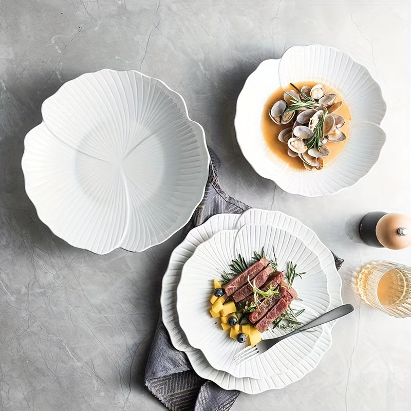White Petal Ceramic Dinner Plates