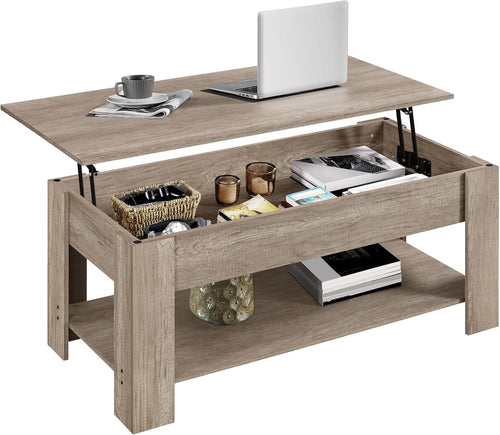 Lift-Top Coffee Table with Hidden Storage & Adjustable Shelf