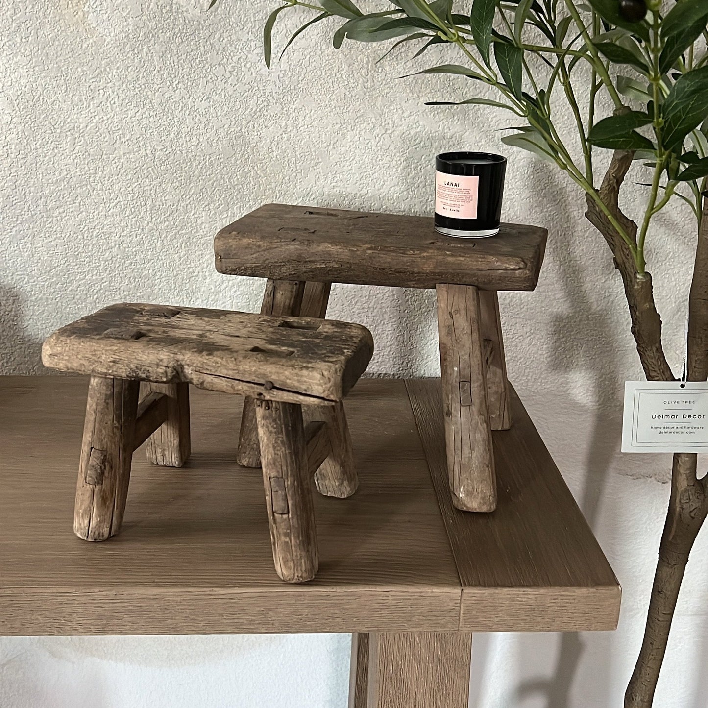 Century-Old Handmade Raw Wood Stool