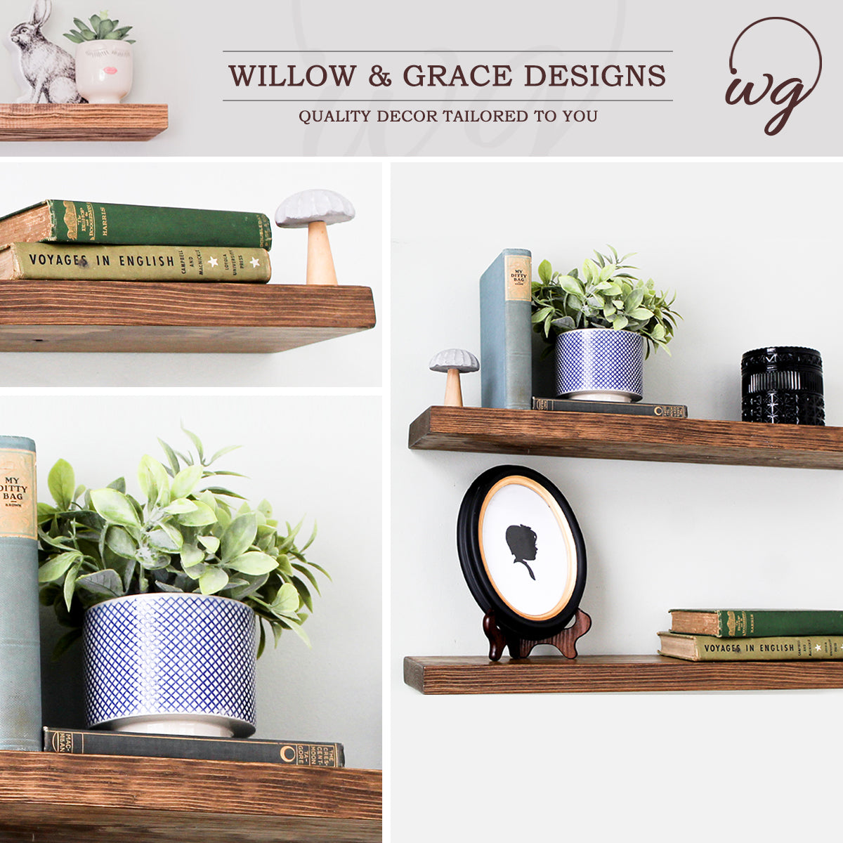 Handcrafted Rustic Wood Floating Shelves - Set of Two