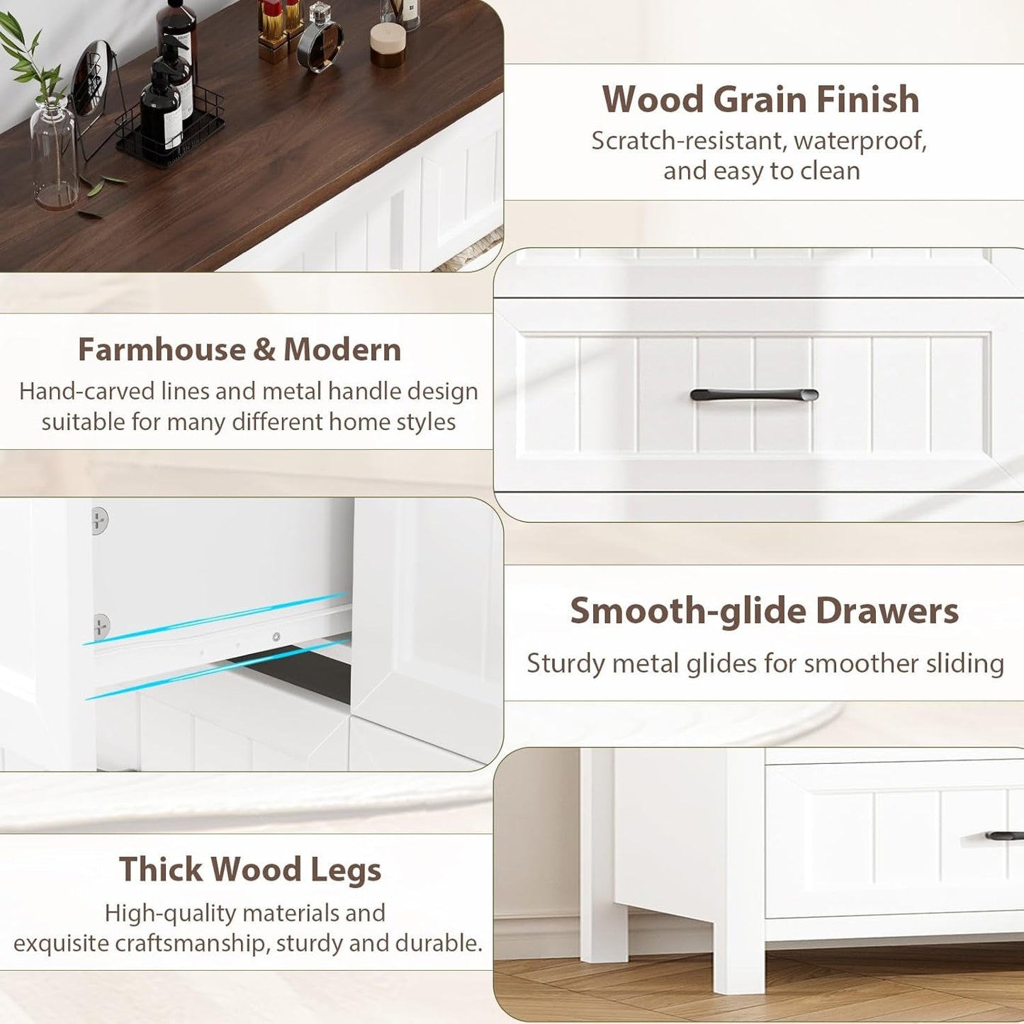 Farmhouse 6-Drawer in Textured Wood Cabinet/Dresser