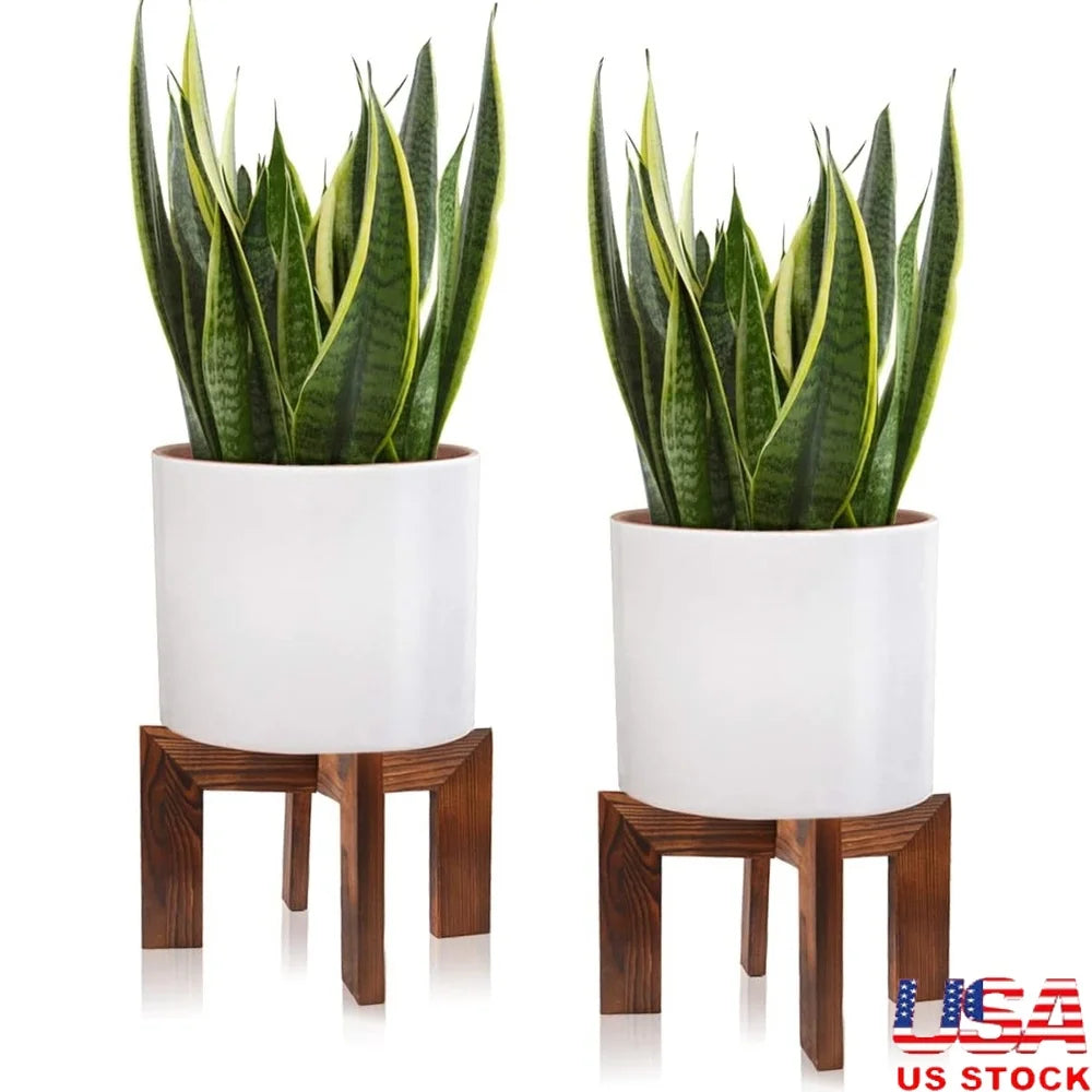 Mid Century Modern Wooden Plant Stand Set