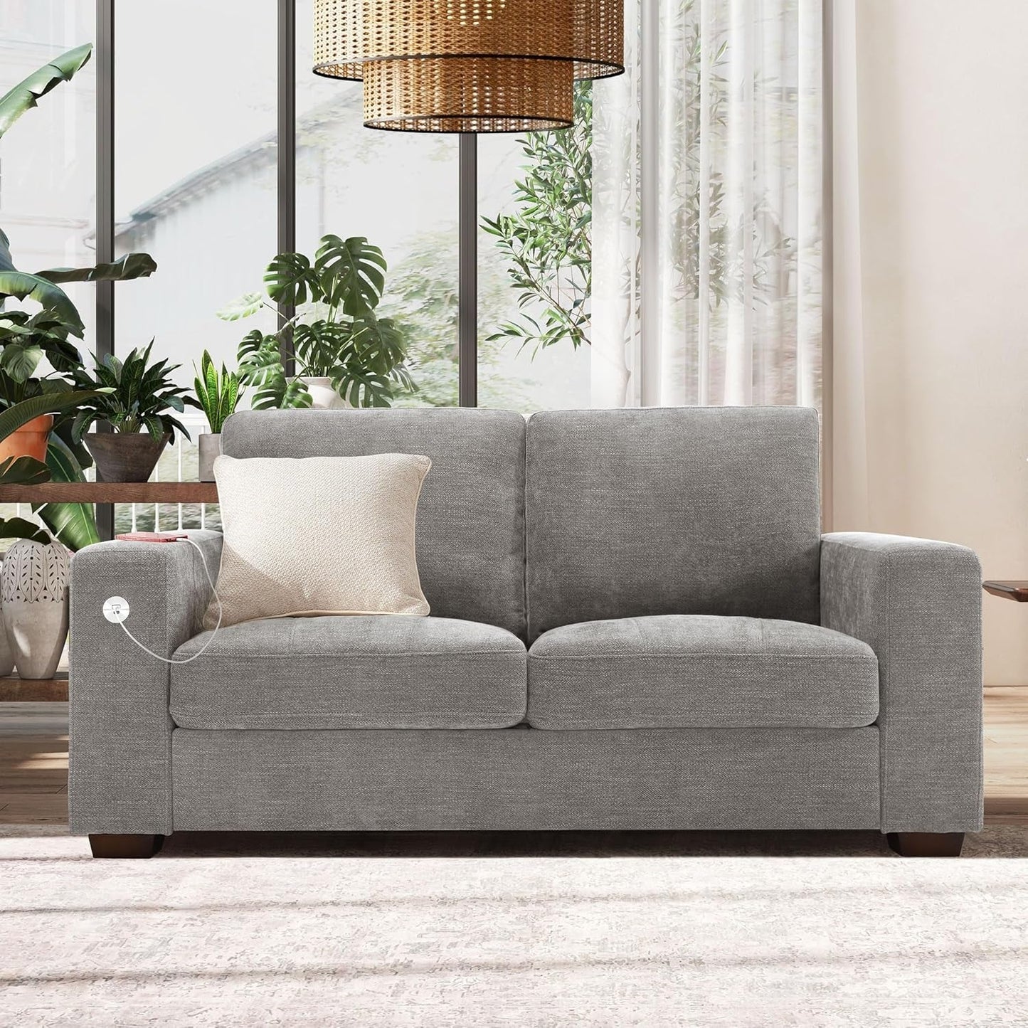 Plush Chenille Loveseat for Living Room – Wide Seat, Built-In USB, Durable Frame