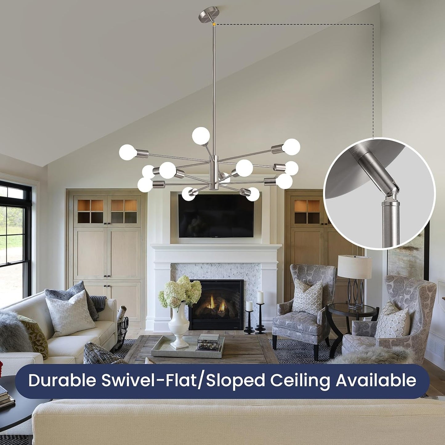 Modern 12-Light Chandelier, 12 Lights Brushed Nickel