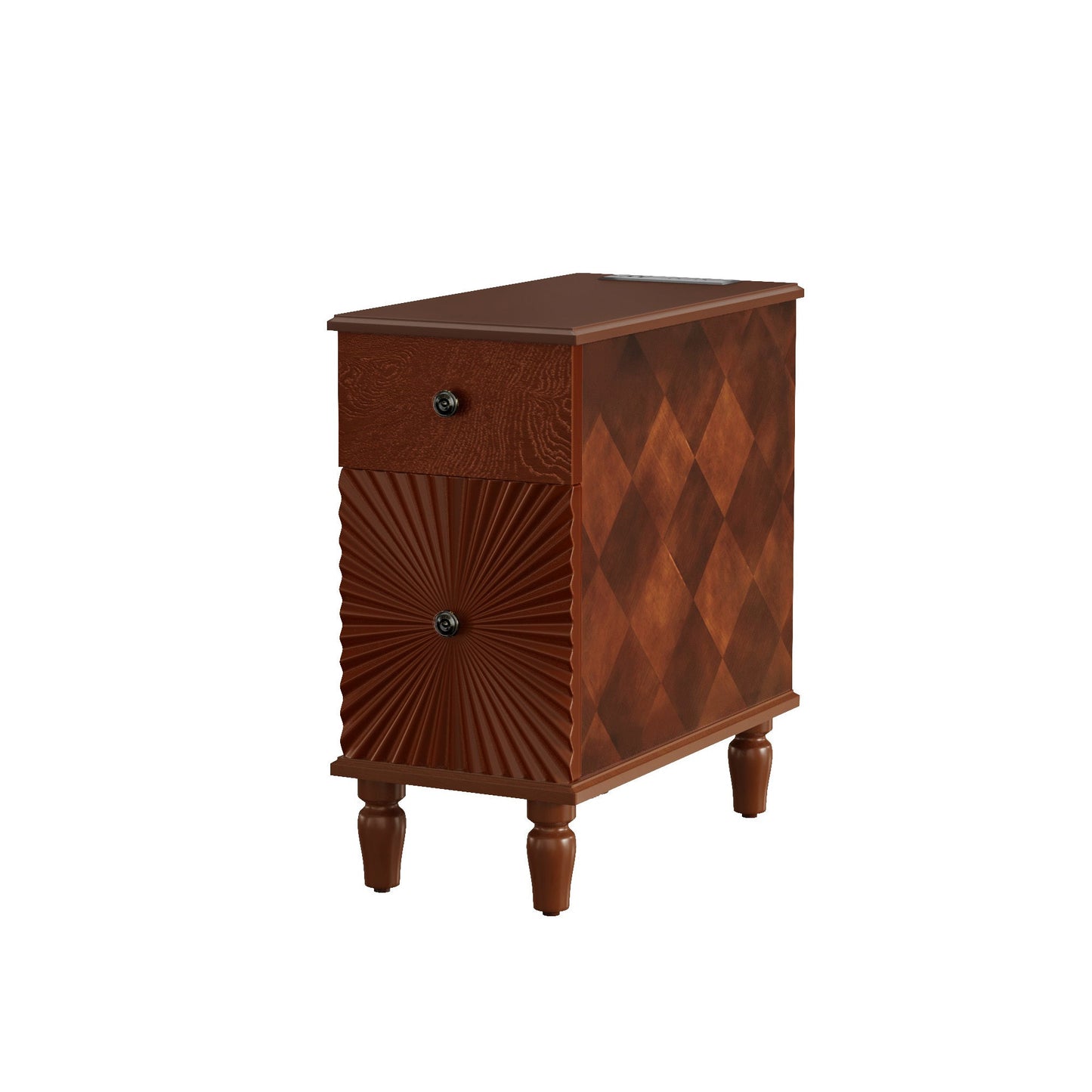 Mid-Century Modern 2-Drawer Nightstand with 2 USB / 2 AC Charging Station (Walnut)