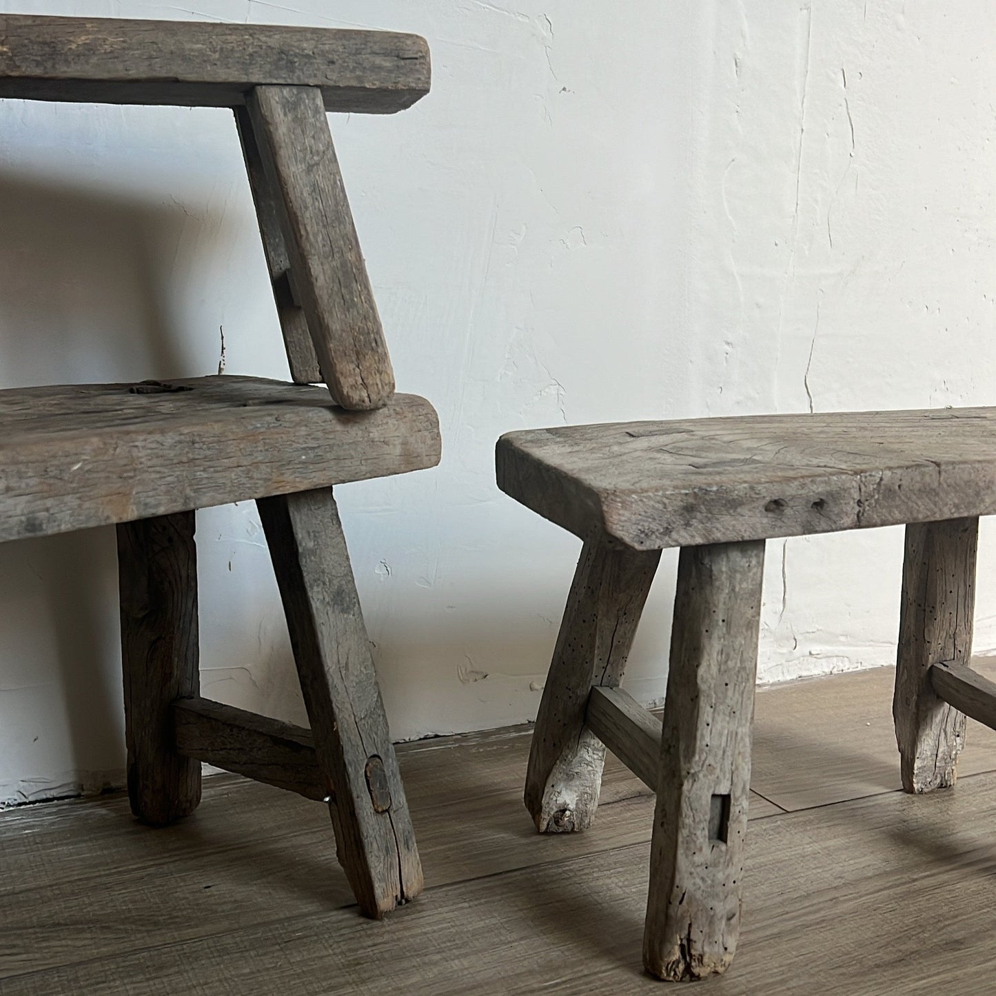 Century-Old Handmade Raw Wood Stool