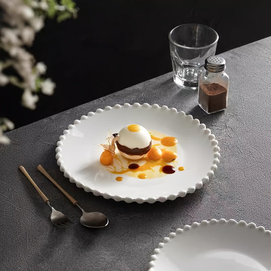 Elegant White Wave Ceramic Dinner Plate – Minimalist Style