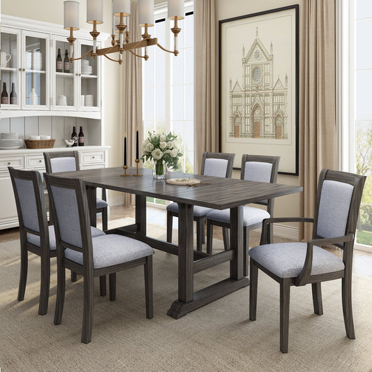 Extendable Trestle Table & Upholstered Linen Chairs