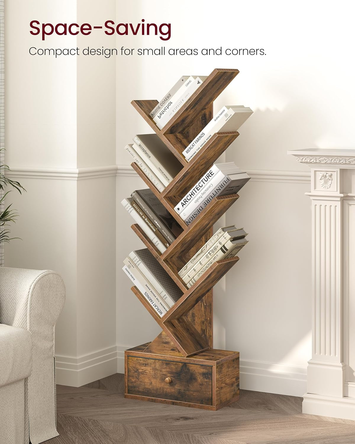 9-Tier Tree Book Shelf with Drawer