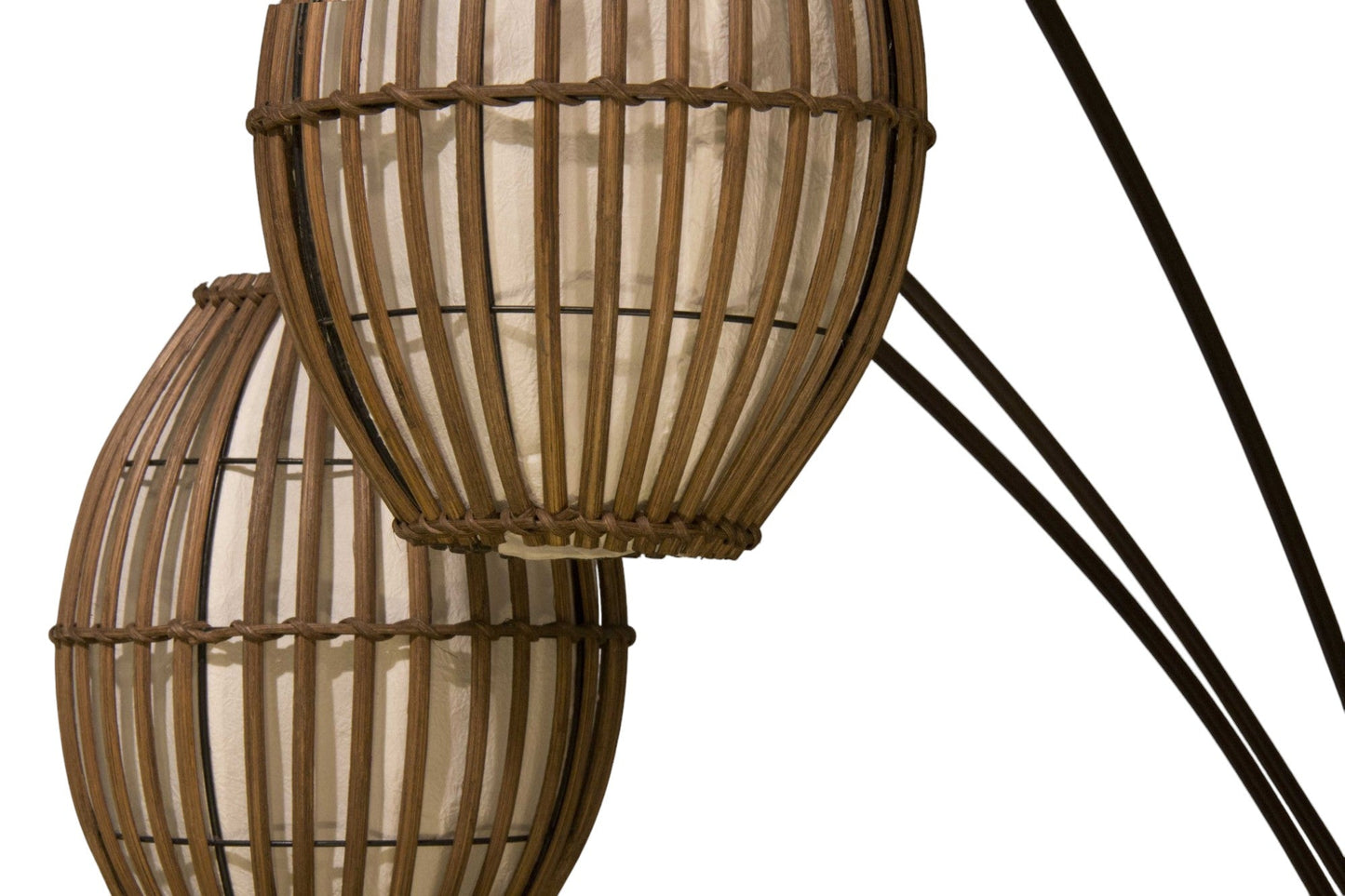 82" Bohemian Three-Light Tree Floor Lamp with Wicker Shades