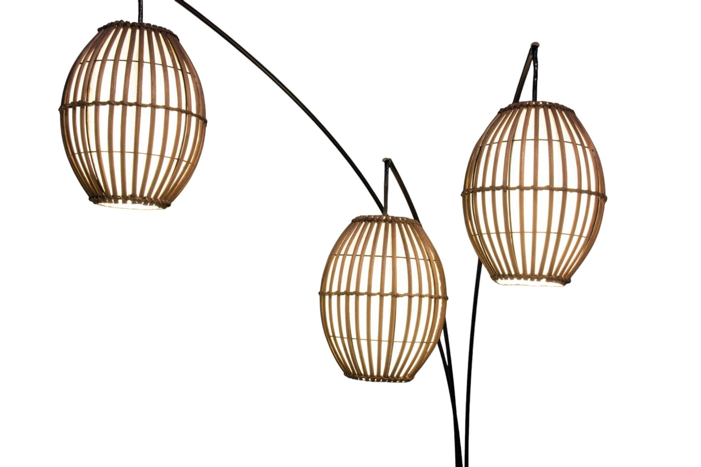 82" Bohemian Three-Light Tree Floor Lamp with Wicker Shades