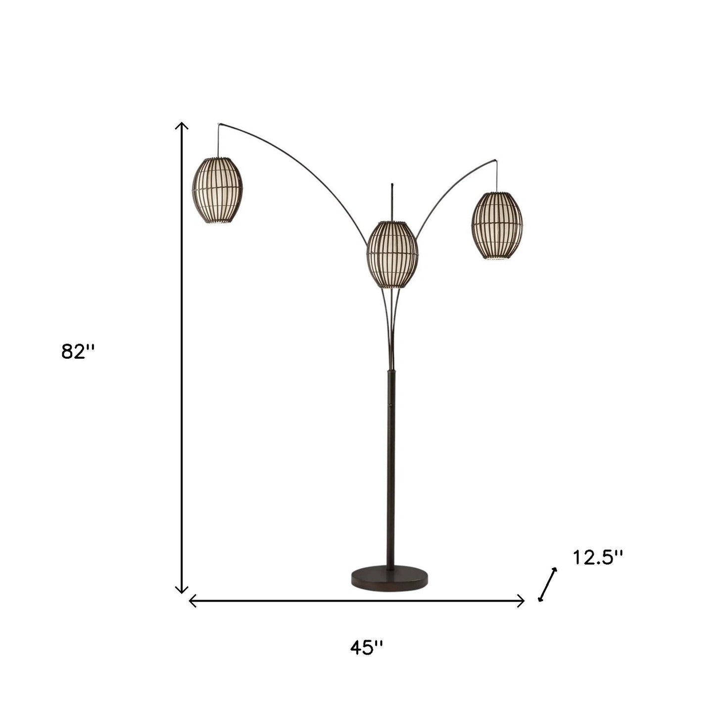82" Bohemian Three-Light Tree Floor Lamp with Wicker Shades