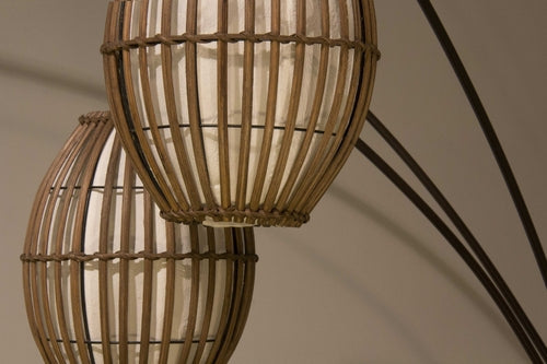 82" Bohemian Three-Light Tree Floor Lamp with Wicker Shades
