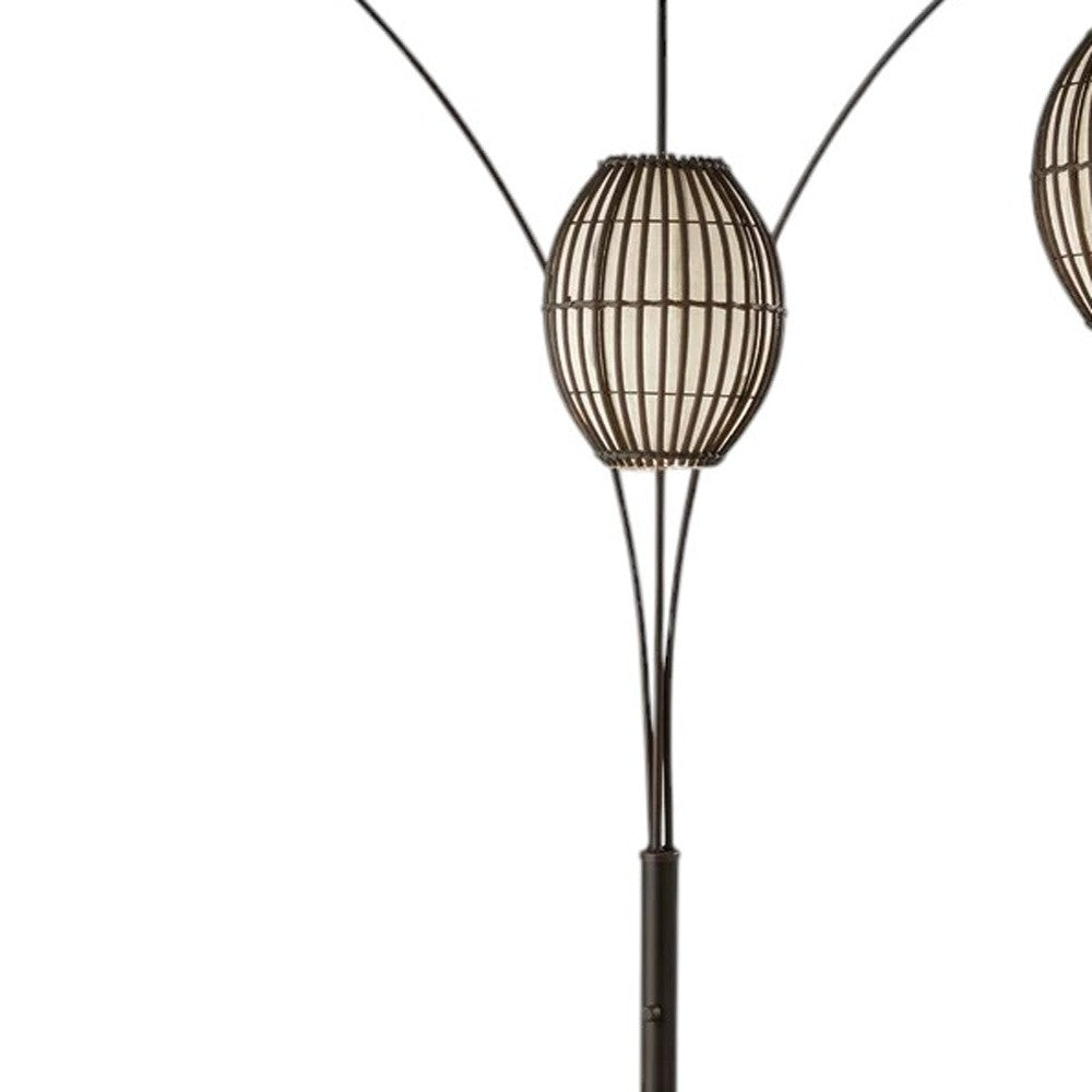 82" Bohemian Three-Light Tree Floor Lamp with Wicker Shades