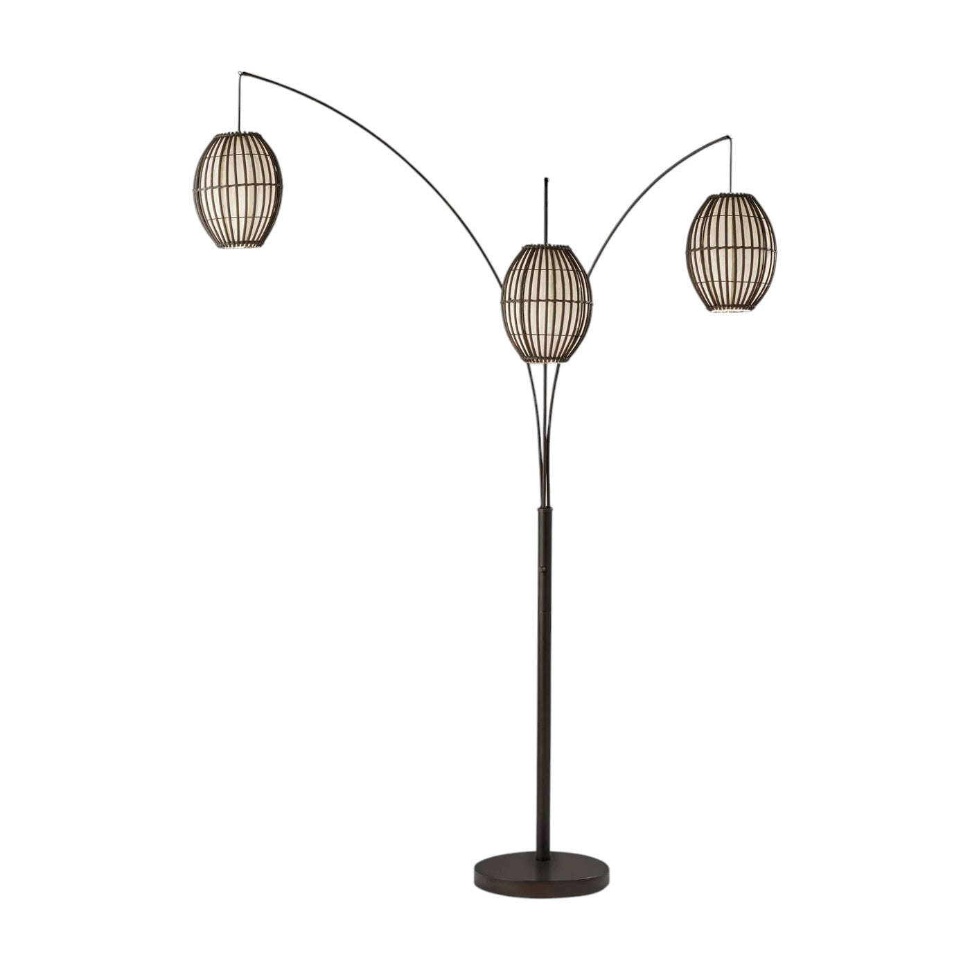 82" Bohemian Three-Light Tree Floor Lamp with Wicker Shades