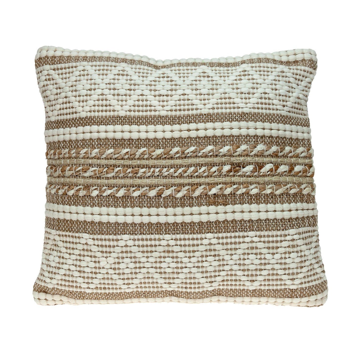 Handwoven Linen & Jute Throw Pillow – Ivory and Brown with Insert