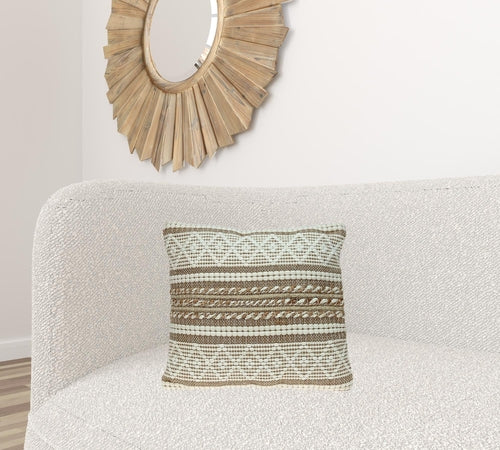 Handwoven Linen & Jute Throw Pillow – Ivory and Brown with Insert