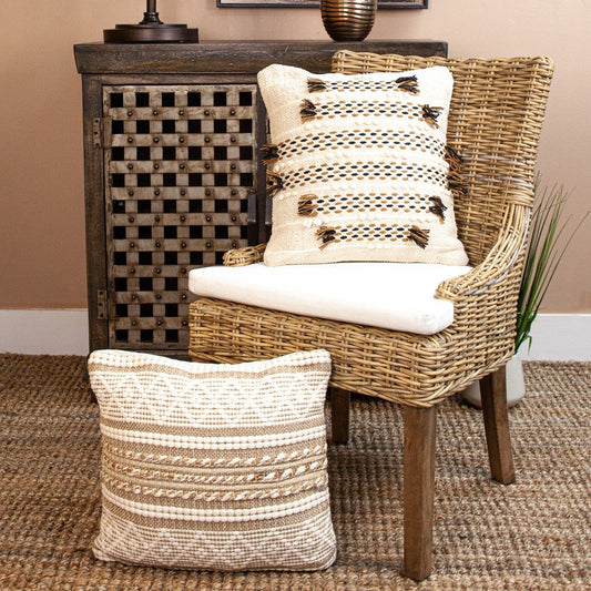 Handwoven Linen & Jute Throw Pillow – Ivory and Brown with Insert