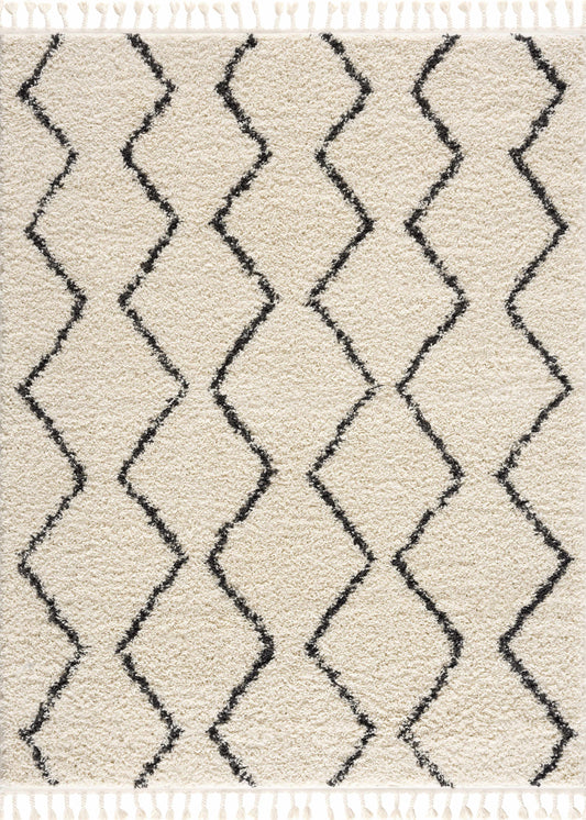 West End Moroccan Trellis Shag Area Rug - Plush 1.18" Pile with Fringed Edges
