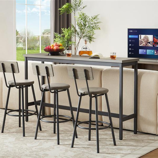 Modern Rustic Bar Height Table with Stools, Space-Saving Design