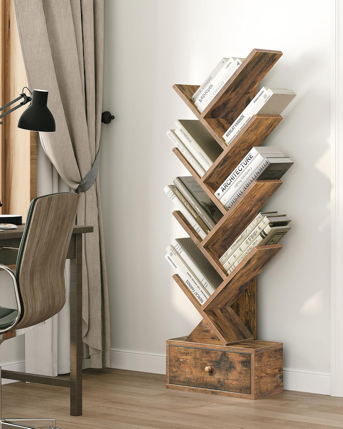 9-Tier Tree Book Shelf with Drawer