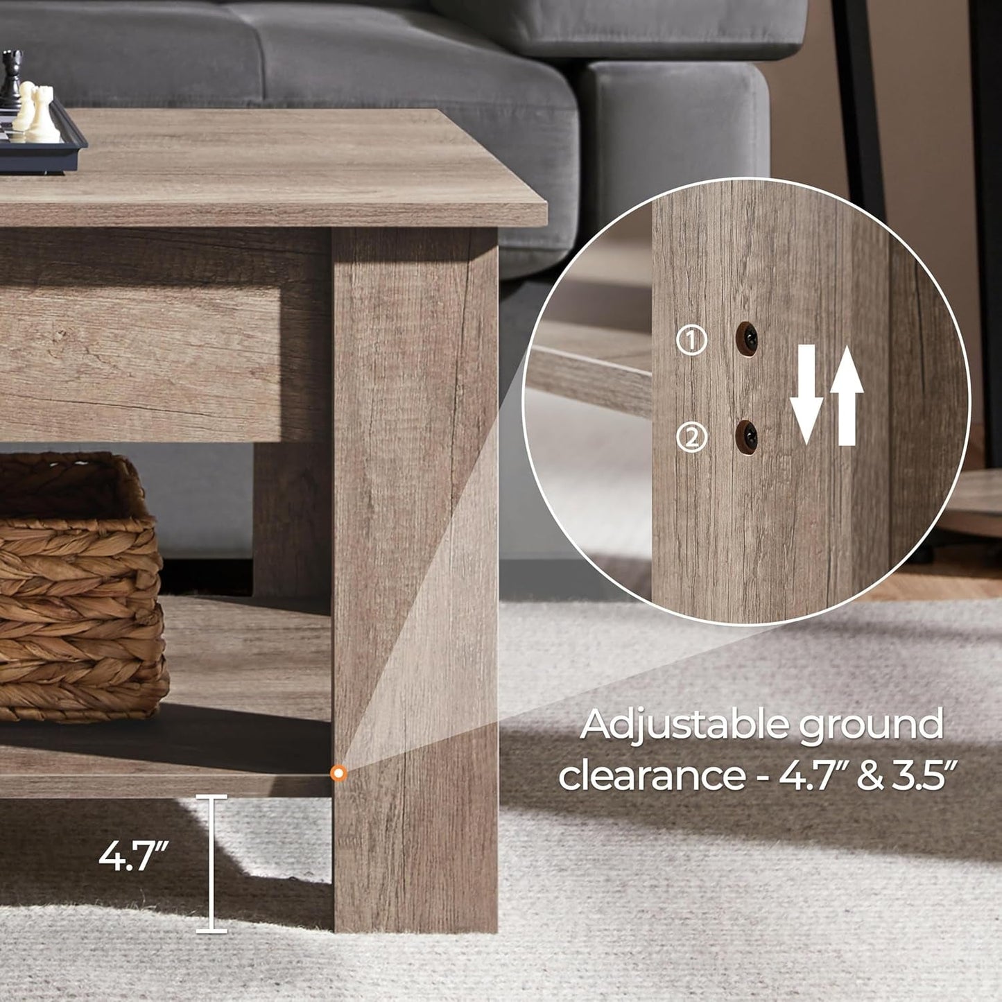 Lift-Top Coffee Table with Hidden Storage & Adjustable Shelf