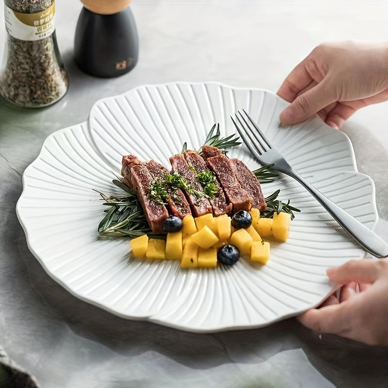 White Petal Ceramic Dinner Plates