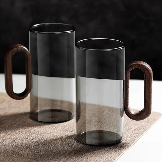 Curated Sip Glass Mug Set with Natural Walnut Handle | Sustainable & Stylish