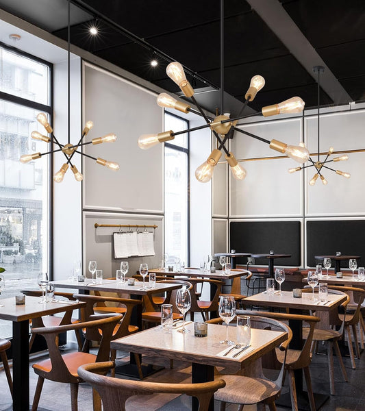 Modern Mid-Century 8-Light Black & Gold Chandelier