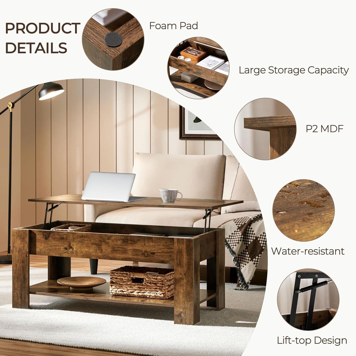 Rustic 47.5 in Lift Top Coffee Table