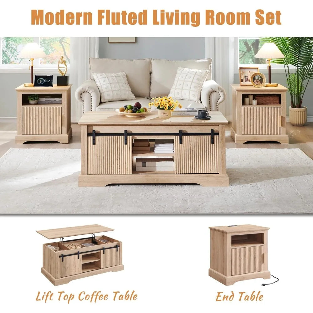 Modern Fluted Lift Top Coffee Table with Storage