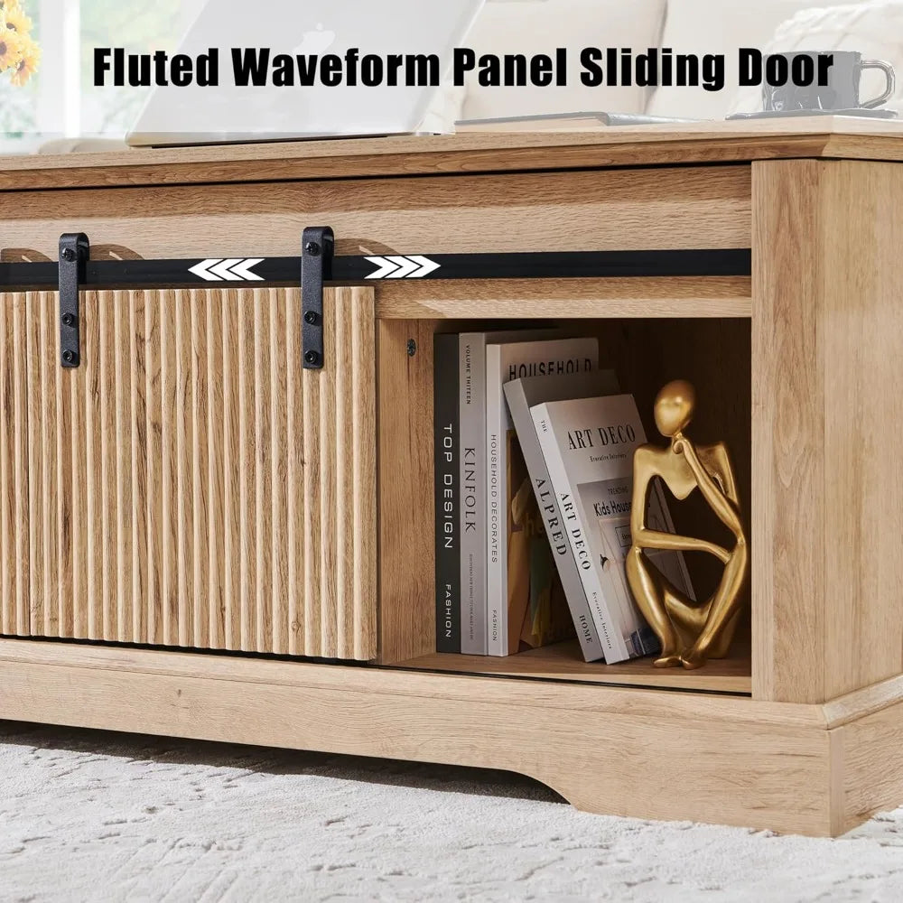 Modern Fluted Lift Top Coffee Table with Storage