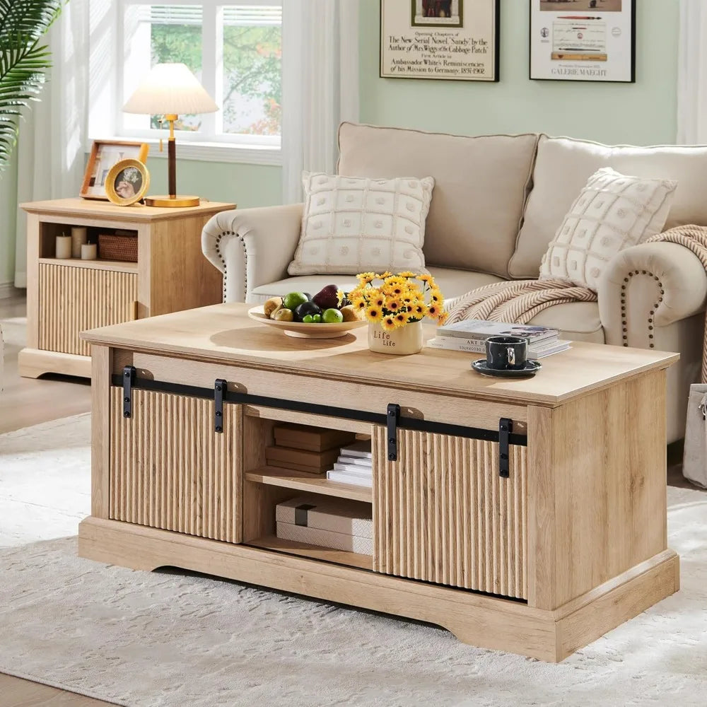 Modern Fluted Lift Top Coffee Table with Storage