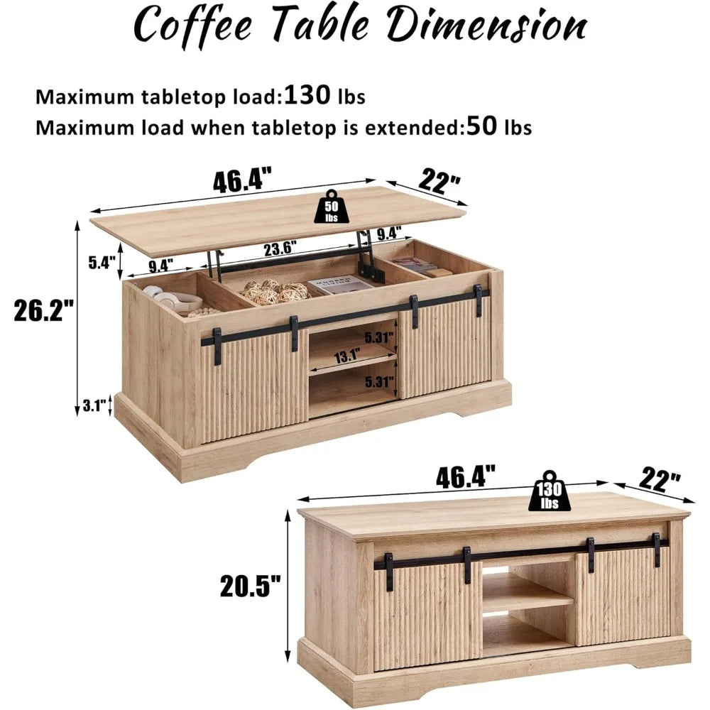 Modern Fluted Lift Top Coffee Table with Storage