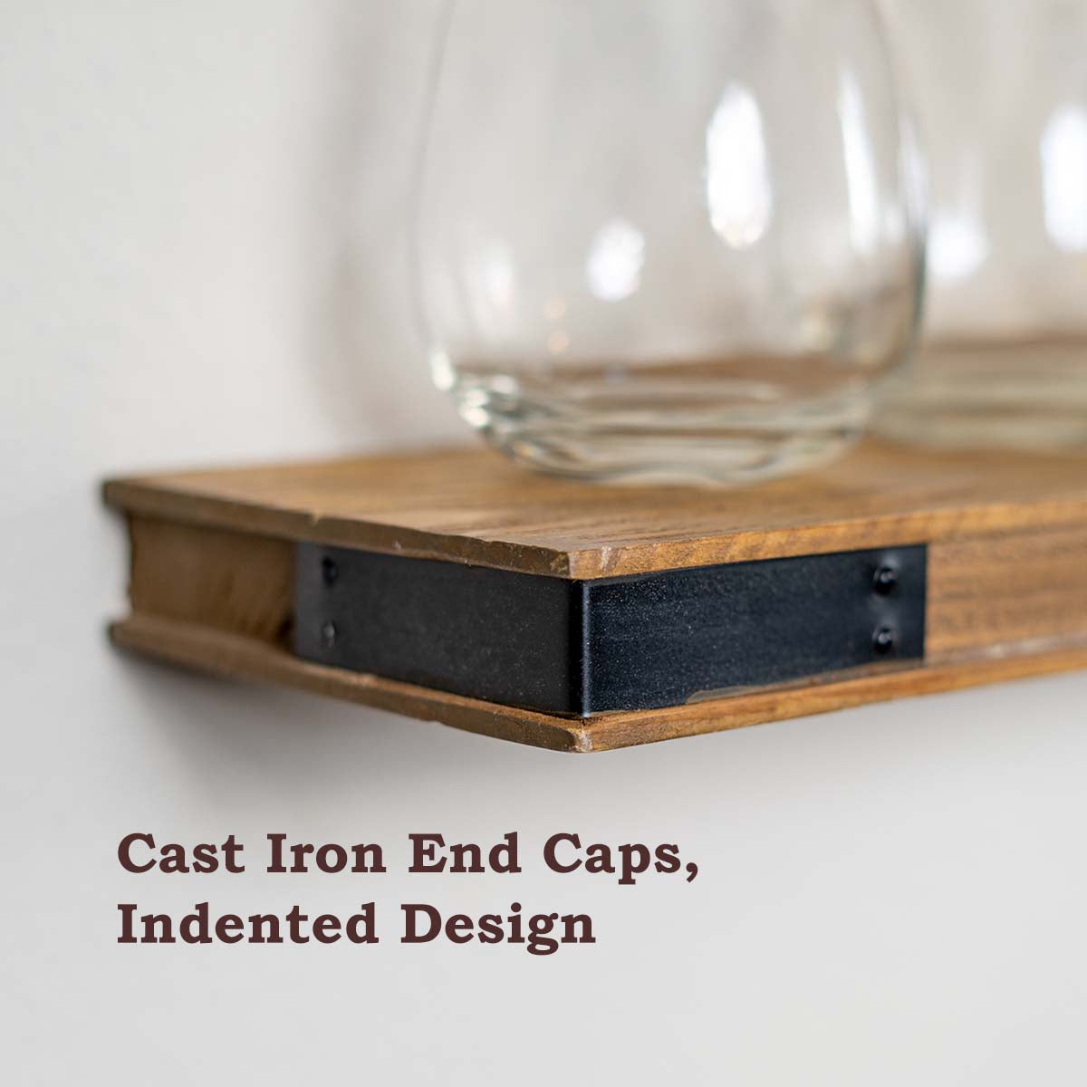 Modern Farmhouse Floating Shelves with Industrial Iron Accents - Set of Two