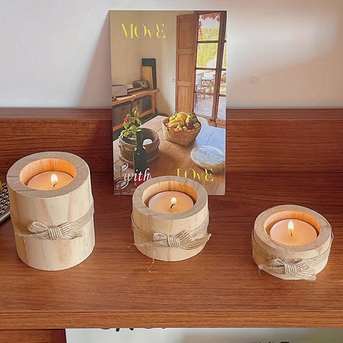 Handmade Wooden Cylindrical Candlesticks