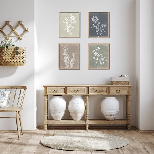 Framed Boho Wall Art Set of 4 for Wooded Minimalist Botanical Print