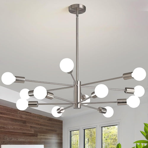 Modern 12-Light Chandelier, 12 Lights Brushed Nickel