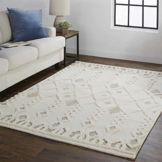 Hand-Tufted Wool Area Rug – Geometric Ivory & Silver