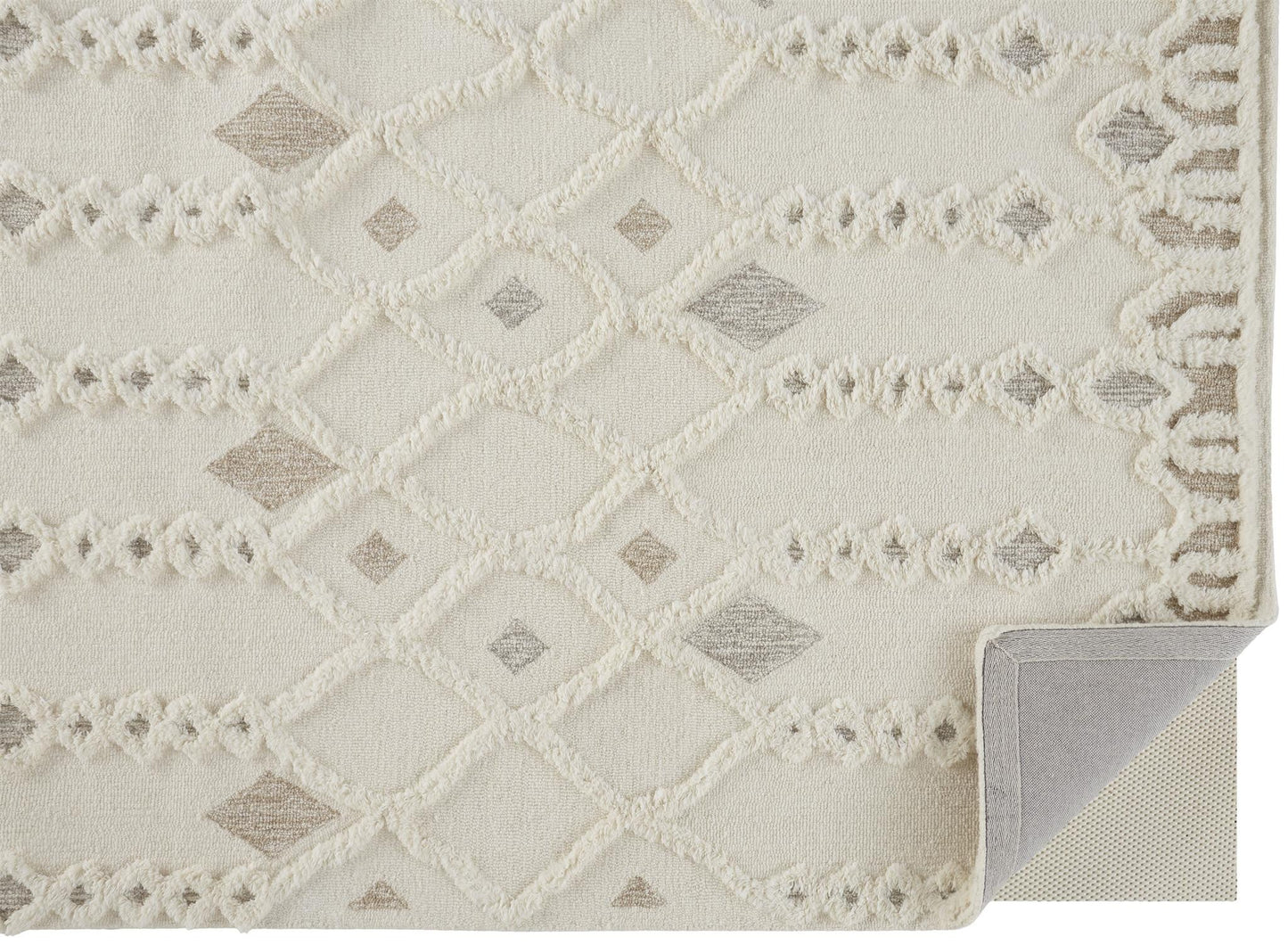 Hand-Tufted Wool Area Rug – Geometric Ivory & Silver