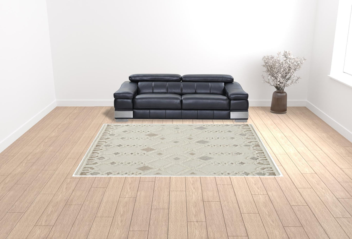 Hand-Tufted Wool Area Rug – Geometric Ivory & Silver