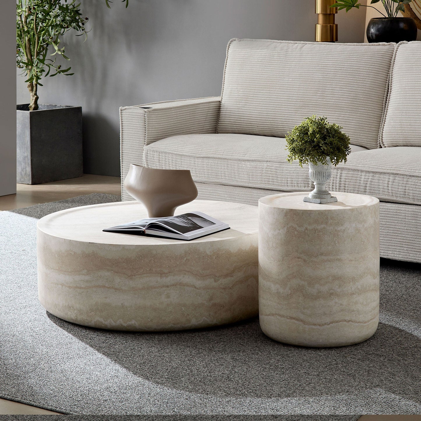 Faux Travertine Pattern Coffee Tables (Set of 2)