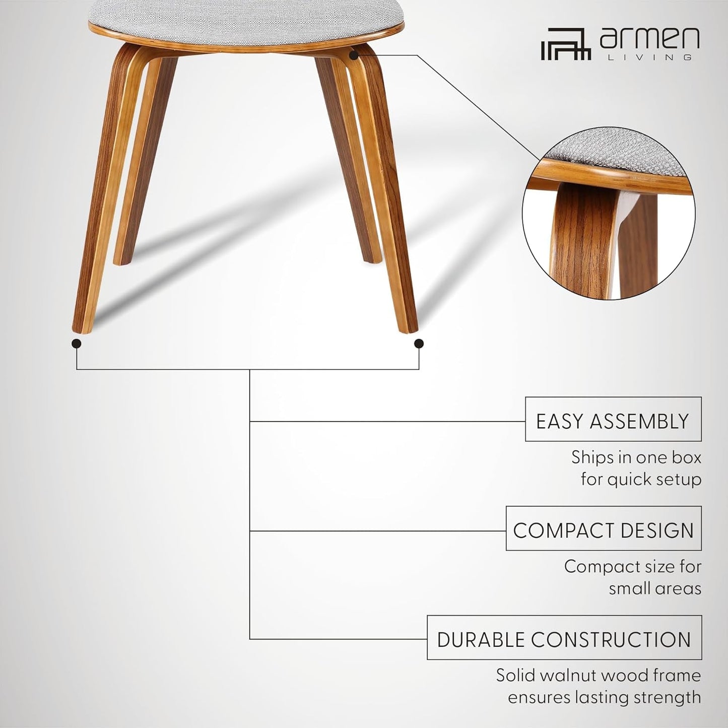Jaguar Mid Century Modern Dining Accent Chair for Kitchen Table Desk