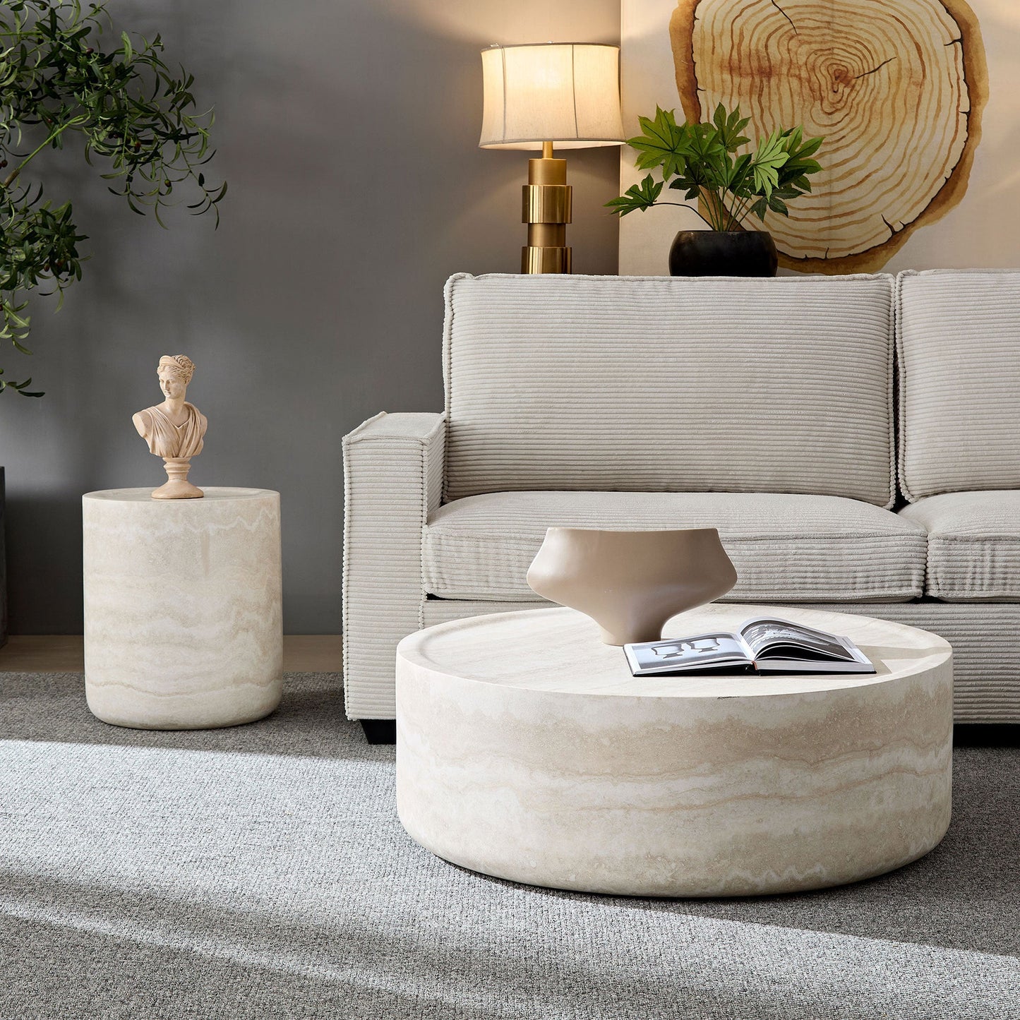 Faux Travertine Pattern Coffee Tables (Set of 2)