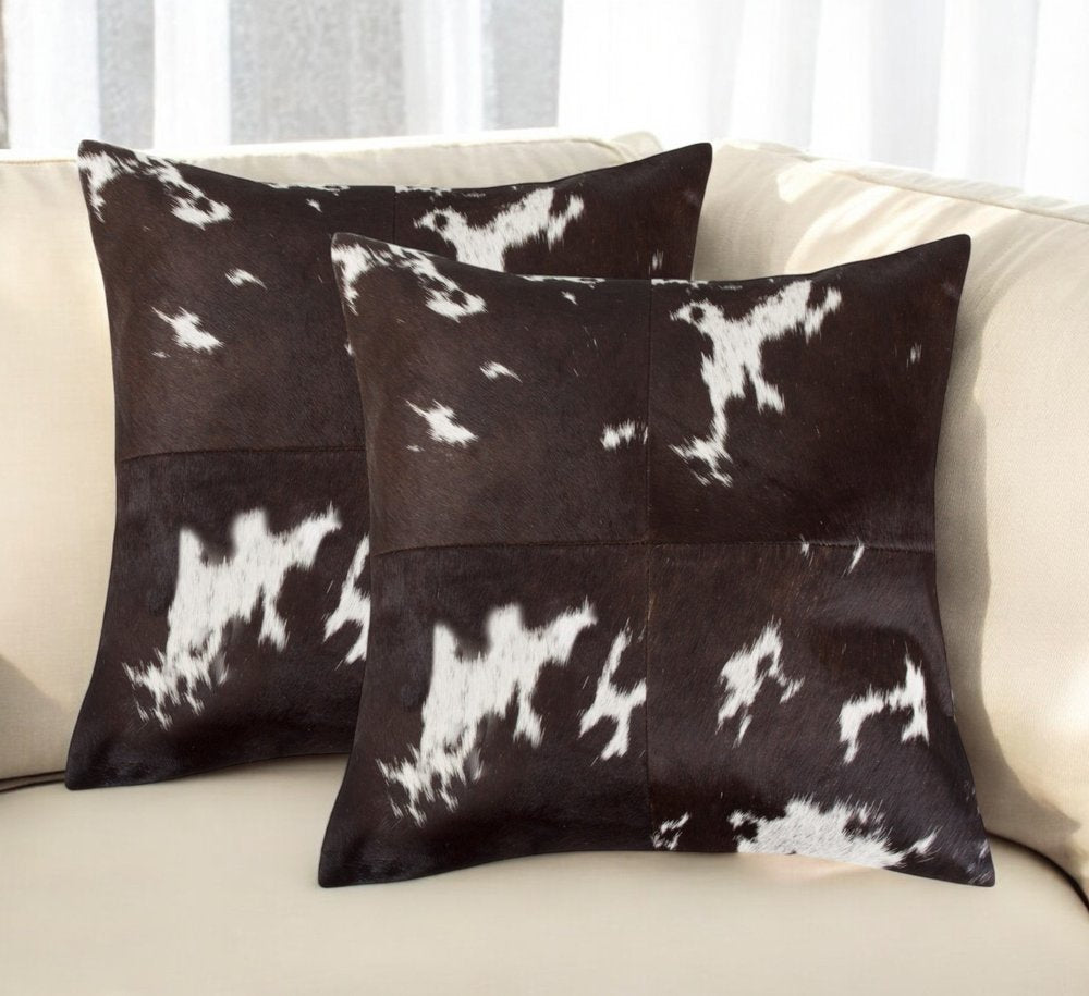 Chocolate & White Cowhide Throw Pillows – Luxe Texture in Rich Neutrals